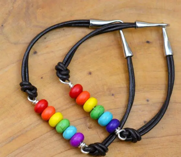 Rainbow Beaded Leather Bracelet