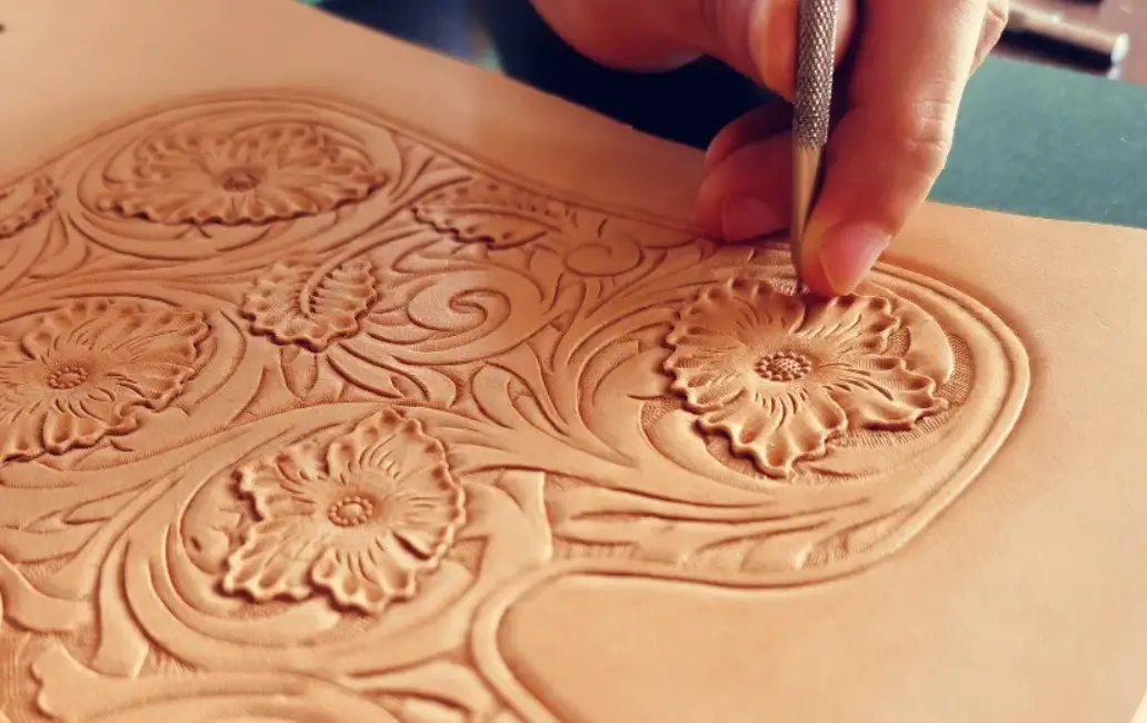 Using Tools to Stamp the Leather